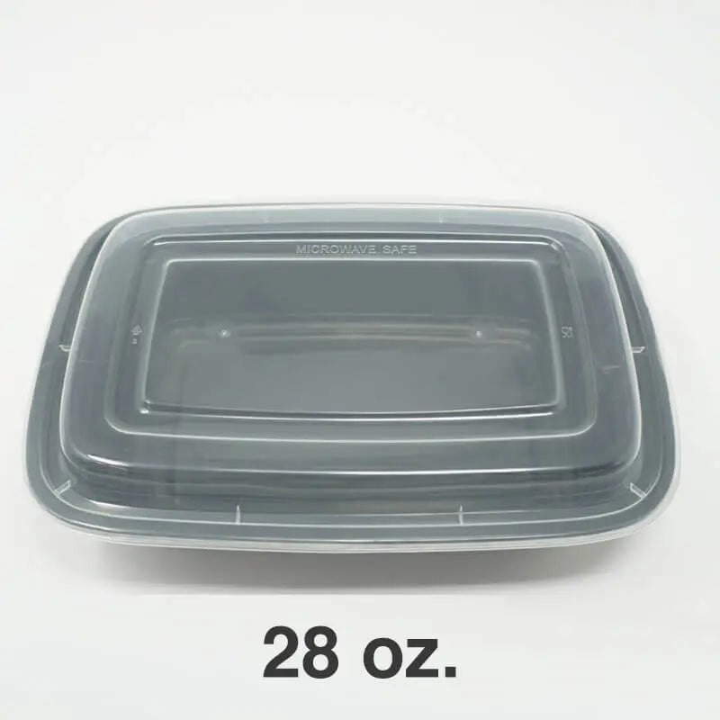 SD 28 oz. 黑色长方形塑料餐盒套装