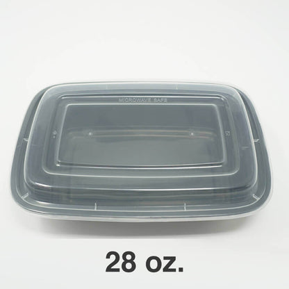 SD 28oz. Rectangular Black Plastic Food Container Set - 150/Case