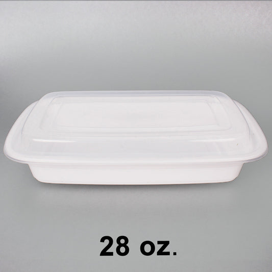SD 28盎司长方形白色塑料食品容器套装 - 150个/箱