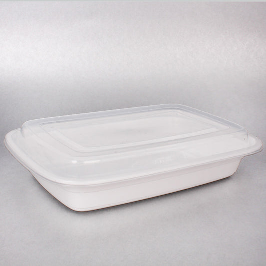 SD 28盎司长方形白色塑料食品容器套装 - 150个/箱