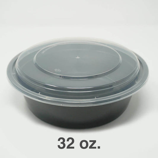 SD 32 盎司圆形黑色塑料食品容器套装 (729) - 150/箱