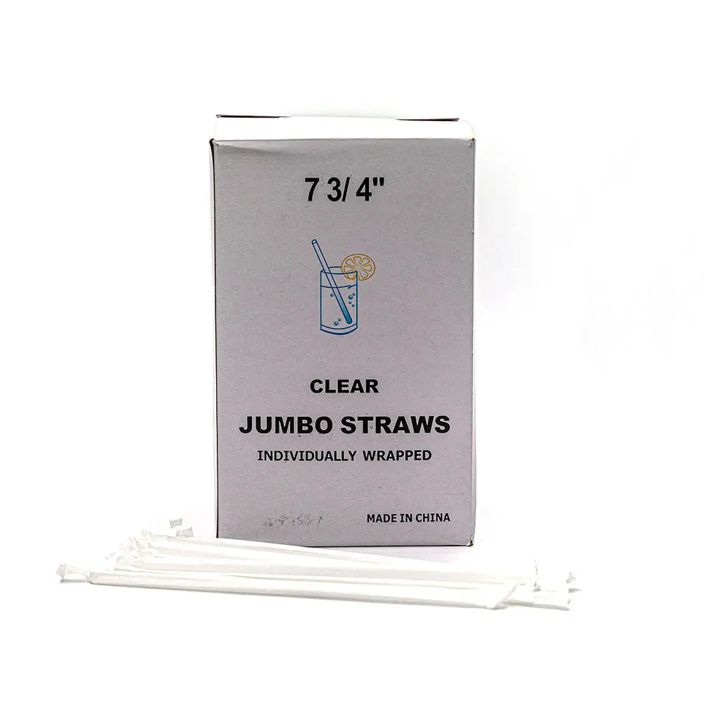 Clear individually wrapped jumbo straws · 7.75 inches