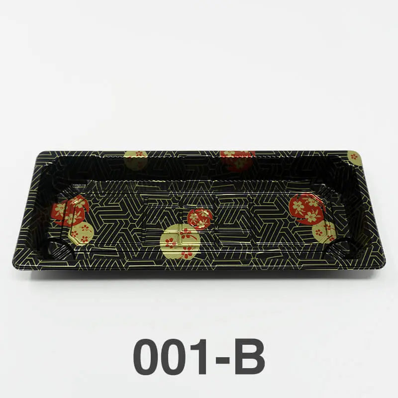 TZ 001-B black rectangular sushi tray base with floral pattern