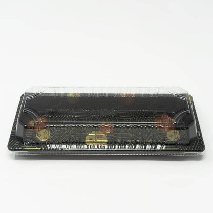 001-B Rectangular Black Plastic Sushi Tray Container Base (Not Combo) 8 3/4" X 3 3/4" X 7/8" - 1400/Case