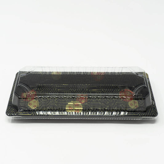001-B 长方形黑色塑料寿司托盘容器底座（非组合）8 3/4英寸 X 3 3/4英寸 X 7/8英寸 - 1400个/箱