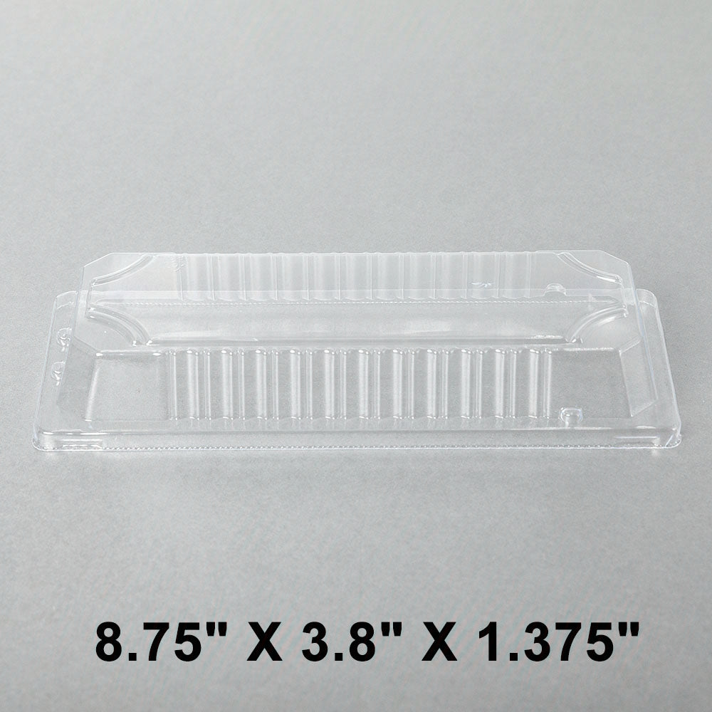 001-L Rectangular Clear Plastic Sushi Tray Container Lid 8 3/4" X 3 4/5" X 1 3/8" - 1400/Case