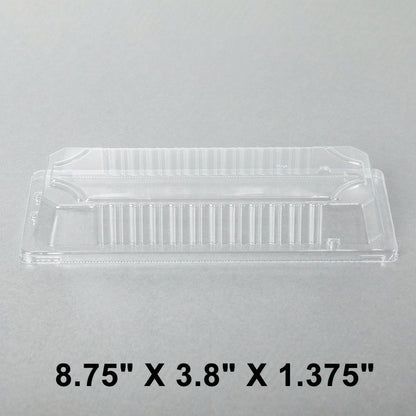 001-L Rectangular Clear Plastic Sushi Tray Container Lid 8 3/4" X 3 4/5" X 1 3/8" - 1400/Case