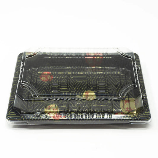 008-B Rectangular Black Plastic Sushi Tray Container Base (Not Combo) 6 1/2" X 3/4" - 1500/Case