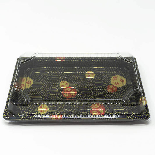 TZ 黑色 8 1/2" X 5 1/4" X 5/8" 塑料矩形寿司托盘容器带盖 - 1000/箱
