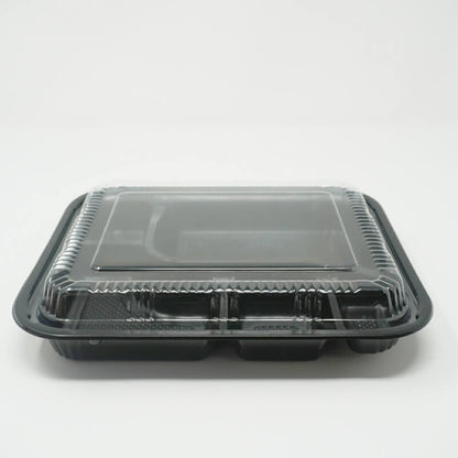 305 Rectangular Black Plastic Bento Box Set 9 3/8" X 7 1/2" X 1 3/8" - 252/Case