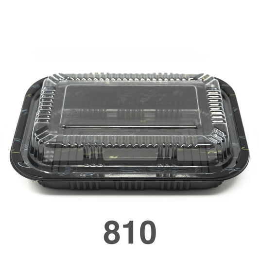 TZ-810 Rectangular Black Plastic Lunch Box Set 7 1/4" X 5 1/8" X 1 3/8" - 500/Case
