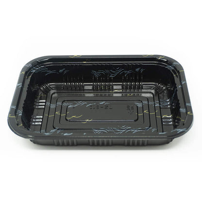 TZ-810 Rectangular Black Plastic Lunch Box Set 7 1/4" X 5 1/8" X 1 3/8" - 500/Case