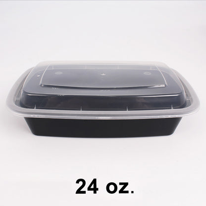 24 oz. Rectangular Premium Black Plastic Container Set - 150/Case