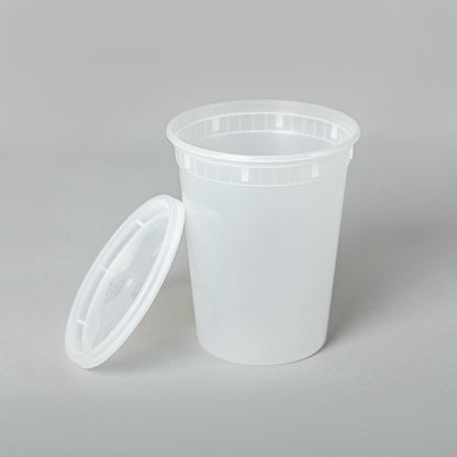 32盎司圆形透明塑料汤容器套装 - 240个/箱