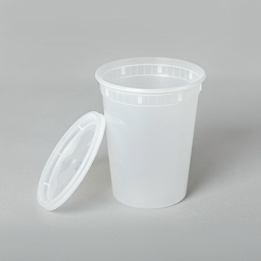 32盎司圆形透明塑料汤容器套装 - 240个/箱