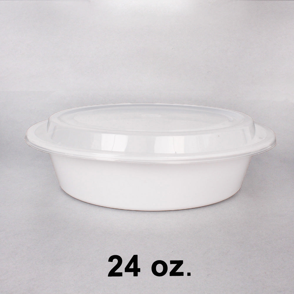HT 24 oz. Round White Plastic Container Set - 150/Case