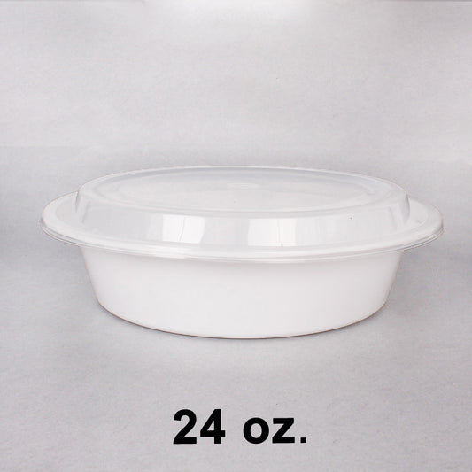 HT 24 盎司圆形白色塑料容器套装 - 150/箱