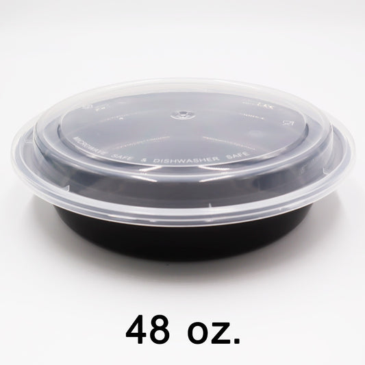 圆形黑色塑料容器套装 48 盎司 (948) - 150/箱