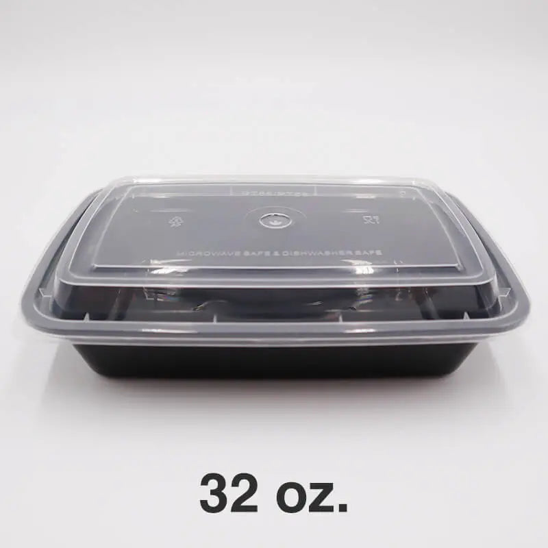 SUPERWIN 878 32 盎司黑色长方形塑料餐盒套装商品图