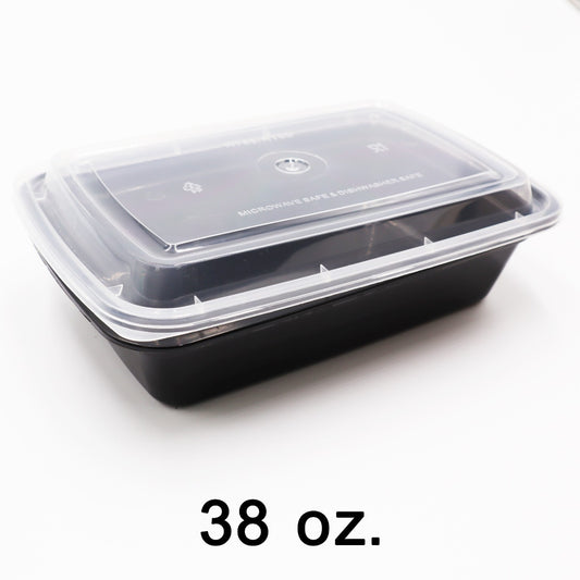 长方形黑色塑料容器套装 38 盎司 (888) - 150/箱