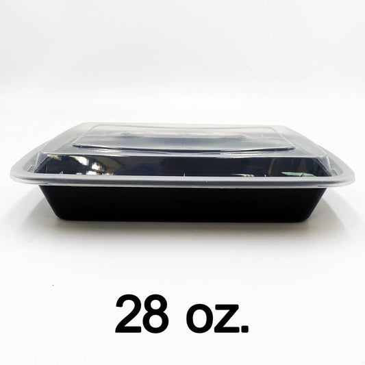 [散装30箱] 28盎司长方形黑色塑料容器套装 (868) - 150/箱