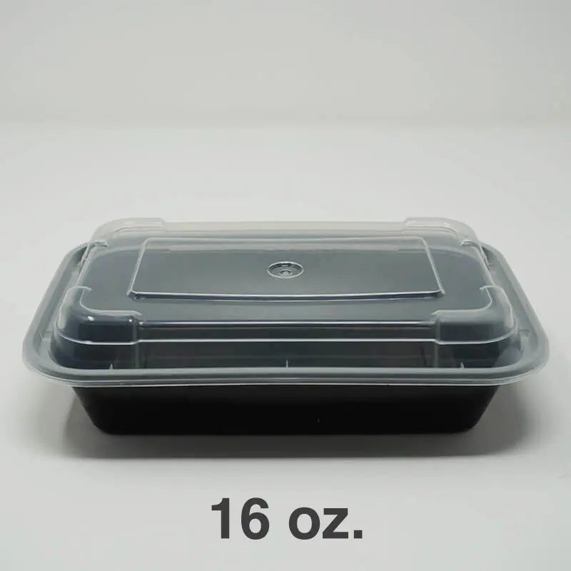 HT 8168 16 盎司黑色长方形塑料餐盒套装商品图