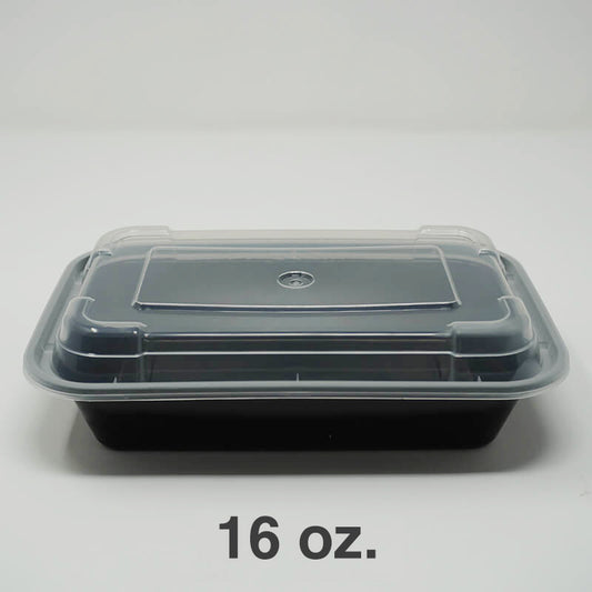 SR 16 盎司长方形黑色塑料容器套装 (8168) - 150/箱