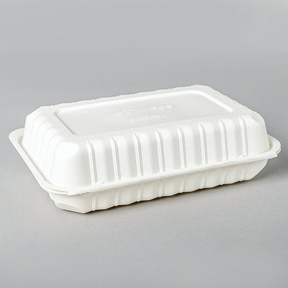 Rectangular White Plastic 1-Compartment Hinged Food Container 6" X 9" X 2.5" - 150/Case