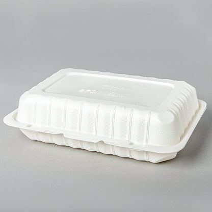 Rectangular White Plastic 1-Compartment Hinged Food Container 6" X 9" X 2.5" - 150/Case