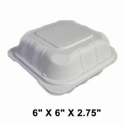 Square White Plastic Hinged Food Container 6" X 6" - 250/Case