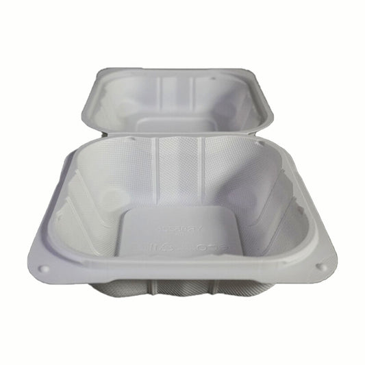 方形白色塑料铰链食品盒 6英寸 X 6英寸 - 250个/箱