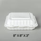 方形白色塑料三格铰链食品盒 8 英寸 X 8 英寸 X 2.5 英寸 - 150/箱