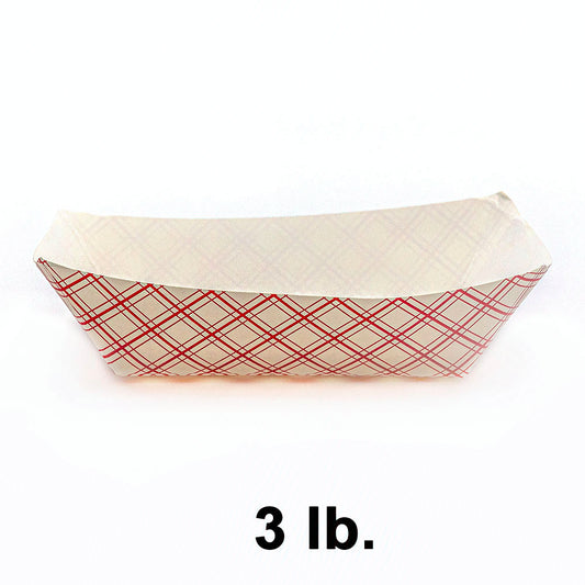 长方形红色格子纸质食品托盘 3 磅 - 500/箱