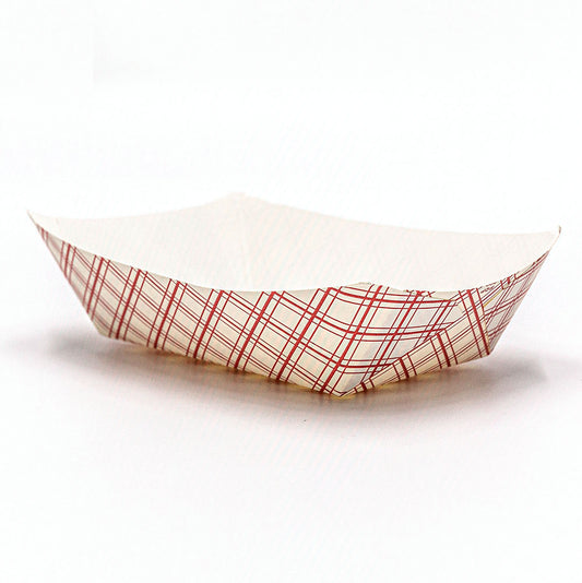 长方形红色格子纸质食品托盘 3 磅 - 500/箱
