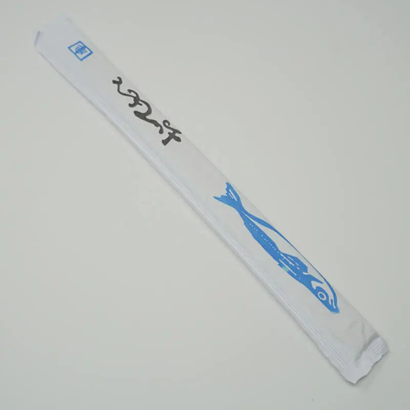 White chopstick sleeve printed with a blue fish