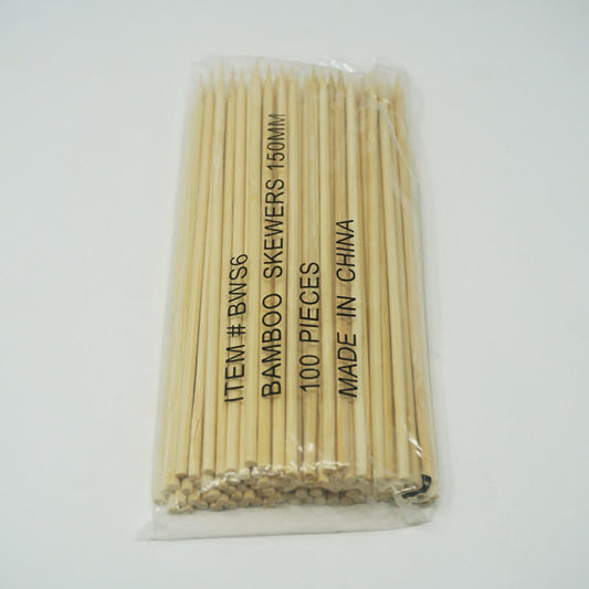 1/8英寸（3毫米）X 6英寸细圆竹签 - 10000/箱