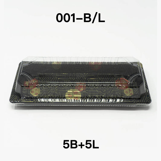 [散装 5 套] TZ 001 长方形黑色塑料寿司托盘容器组合 8 3/4 英寸 X 3 3/4 英寸 X 7/8 英寸 - 1400 对/套