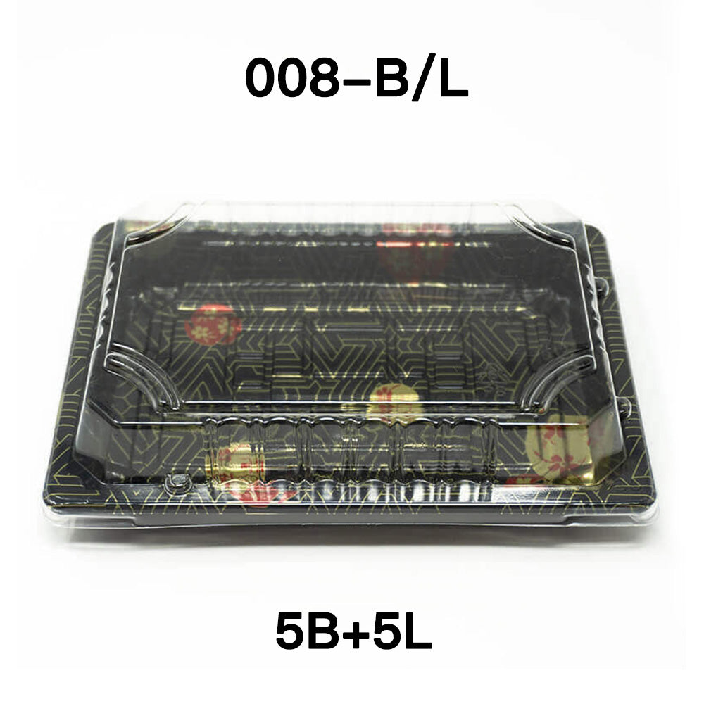 [Bulk 5 Sets] TZ 008 Rectangular Black Plastic Sushi Tray Container Combo 6 1/2" X 4 1/2" X 3/4" - 1500Pair/Sets
