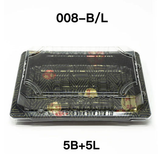 [散装5套] TZ 008 长方形黑色塑料寿司托盘容器组合 6 1/2英寸 X 4 1/2英寸 X 3/4英寸 - 1500对/套
