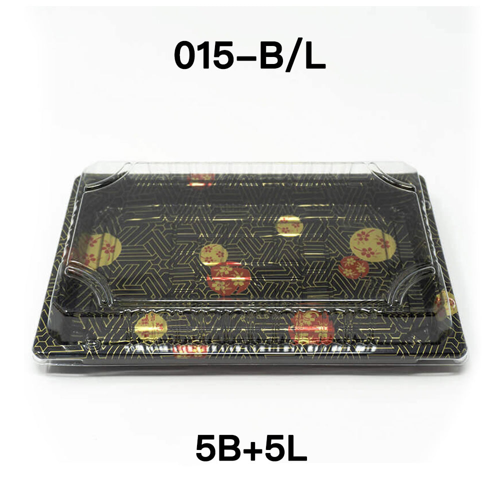 [Bulk 5 Sets] 015 Rectangular Black Plastic Sushi Tray Container