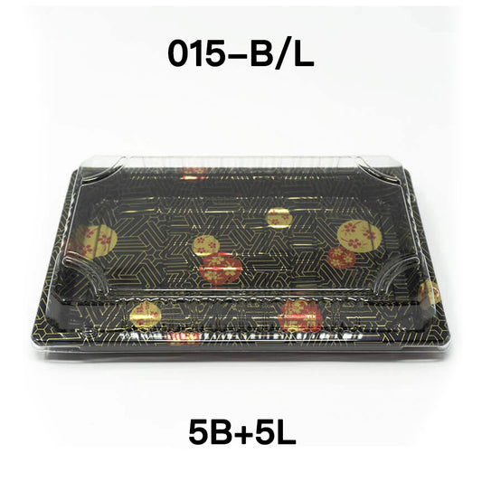 [Bulk 5 Sets] 015 Rectangular Black Plastic Sushi Tray Container