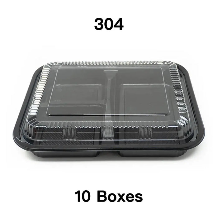 Bulk 10 Cases 304 Rectangular Black Plastic Bento  - bento box food container