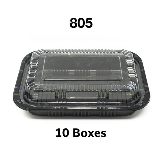 [Bulk 10 Cases] 805 Rectangular Black Plastic Lunch Box Set