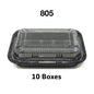 [Bulk 10 Cases] 805 Rectangular Black Plastic Lunch Box Set