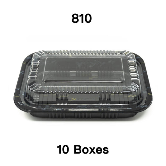 [Bulk 10 Cases] 810 Rectangular Black Plastic Lunch Box Set 7 1/4" X 5 1/8" X 1 3/8" - 500/Case