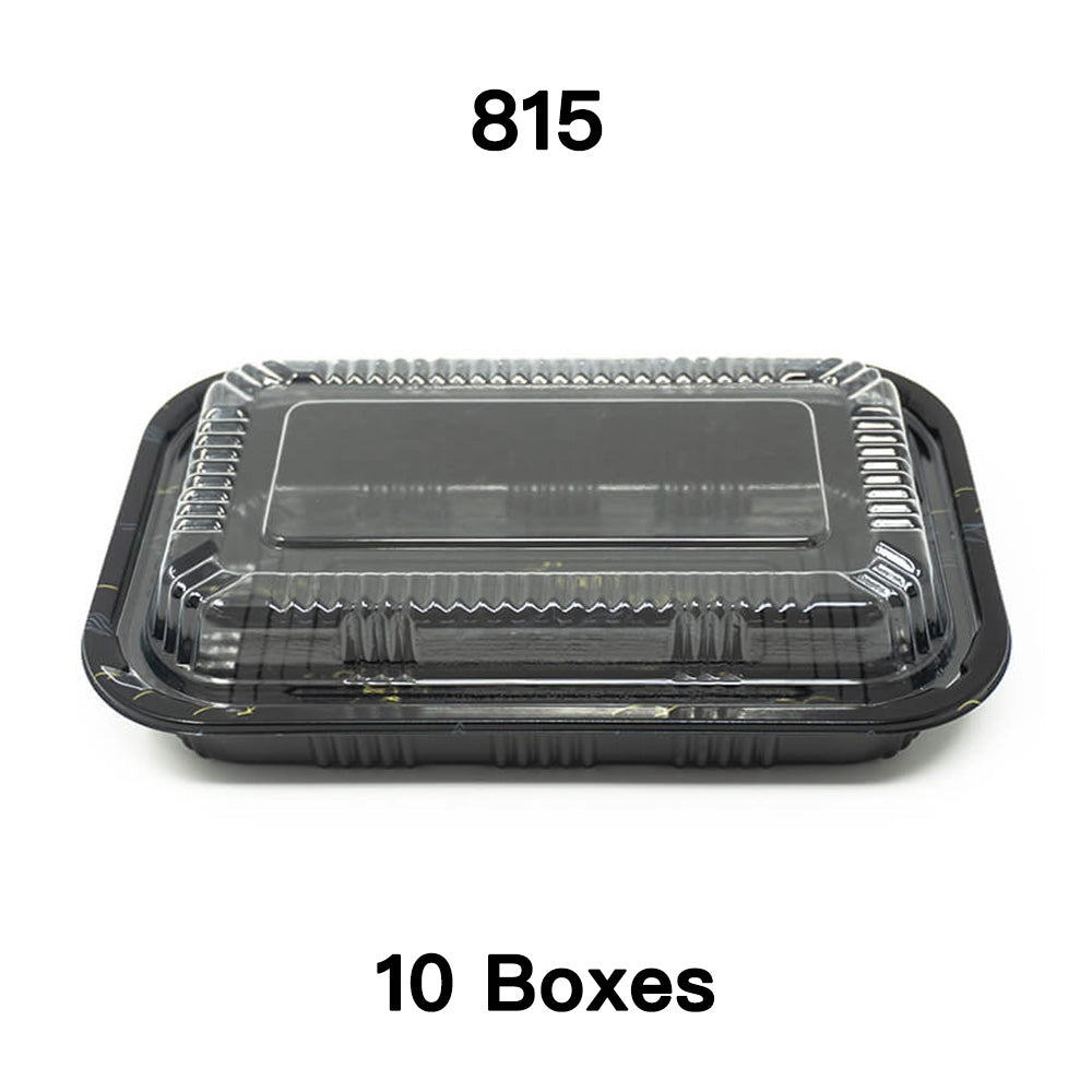 [Bulk 10 Cases] 815 Rectangular Black Plastic Lunch Box Set 8" X 5 1/8" X 1 3/8" - 450/Case