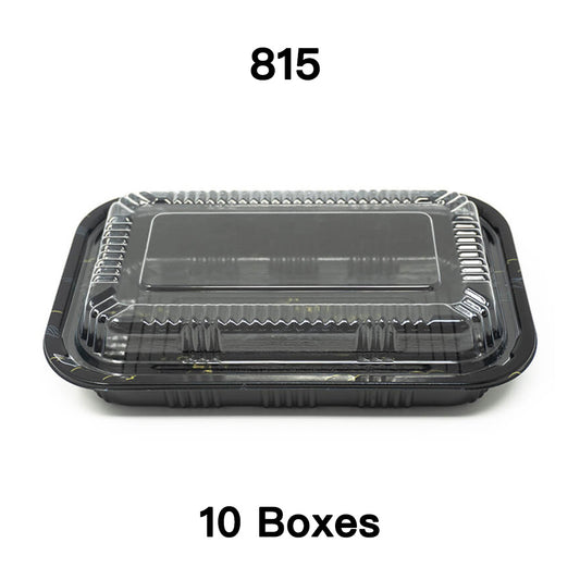 [Bulk 10 Cases] 815 Rectangular Black Plastic Lunch Box Set 8" X 5 1/8" X 1 3/8" - 450/Case