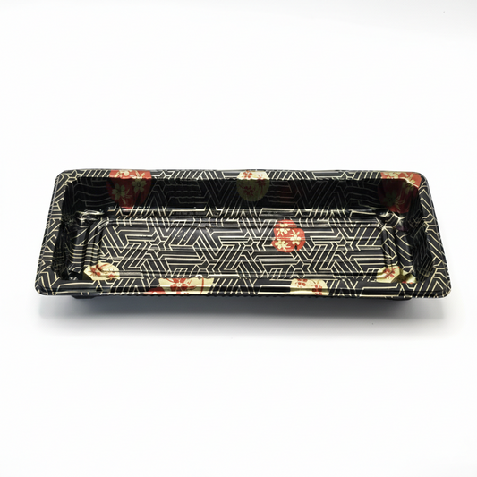 Rectangular tray with geometric pattern on a white background