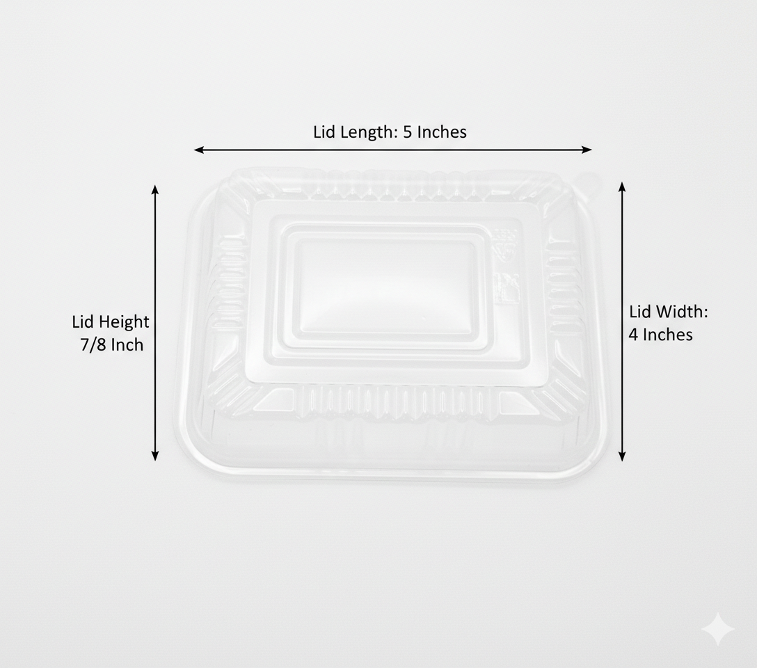 Measurement chart of a clear plastic lid with dimensions labeled on a white background