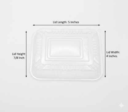 Measurement chart of a clear plastic lid with dimensions labeled on a white background